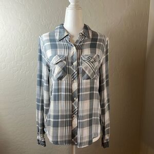 Banana Republic blue and white long sleeve button down flannel shirt pockets XS